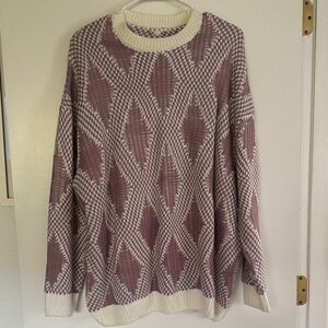 Source Unknown Purple and Cream Crew Neck Sweater